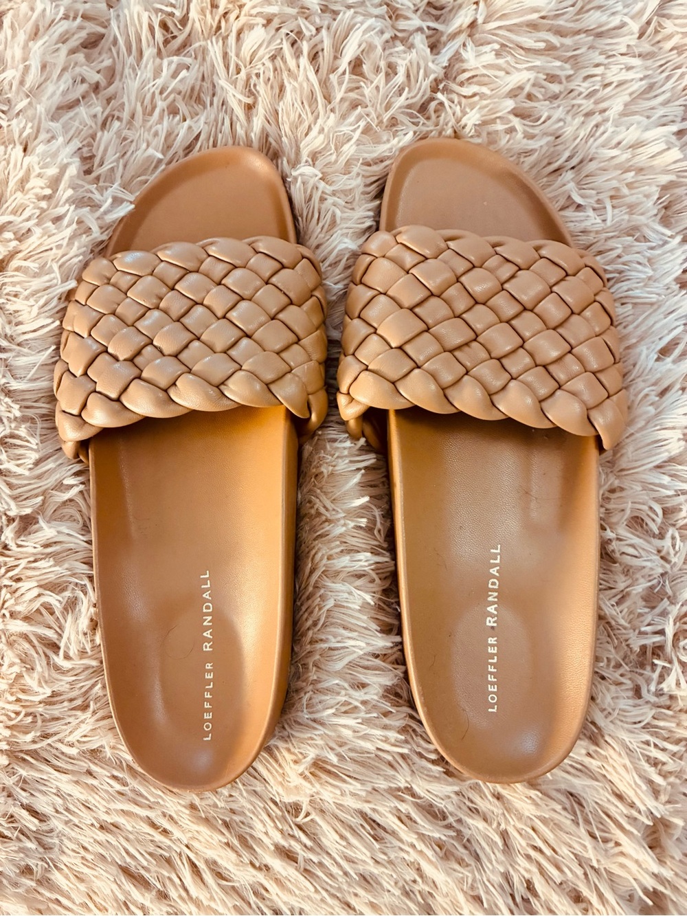LOEFFLER RANDALL SONNIE TAN LEATHER SLIDES SZ 9 - Picture 2 of 4